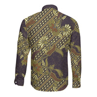 Indonesian Parang Batik Long Sleeve Button Shirt Yellow Floral Pattern