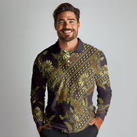 Indonesian Parang Batik Long Sleeve Polo Shirt Yellow Floral Pattern
