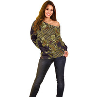 Indonesian Parang Batik Off Shoulder Sweater Yellow Floral Pattern