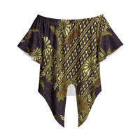 Indonesian Parang Batik Off Shoulder Wrap Waist Top Yellow Floral Pattern