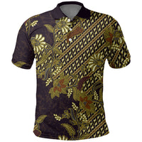 Indonesian Parang Batik Polo Shirt Yellow Floral Pattern