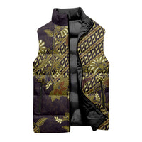 Indonesian Parang Batik Sleeveless Puffer Jacket Yellow Floral Pattern