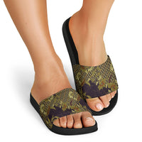 Indonesian Parang Batik Slide Sandals Yellow Floral Pattern