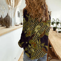 Indonesian Parang Batik Women Casual Shirt Yellow Floral Pattern
