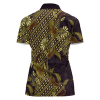 Indonesian Parang Batik Women Polo Shirt Yellow Floral Pattern