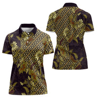 Indonesian Parang Batik Women Polo Shirt Yellow Floral Pattern