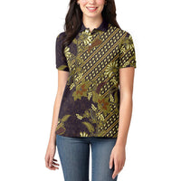 Indonesian Parang Batik Women Polo Shirt Yellow Floral Pattern