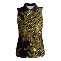 Indonesian Parang Batik Women Sleeveless Polo Shirt Yellow Floral Pattern