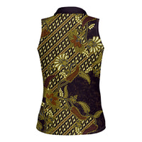 Indonesian Parang Batik Women Sleeveless Polo Shirt Yellow Floral Pattern
