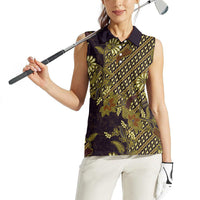 Indonesian Parang Batik Women Sleeveless Polo Shirt Yellow Floral Pattern