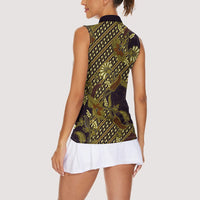 Indonesian Parang Batik Women Sleeveless Polo Shirt Yellow Floral Pattern