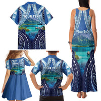 Personalised French Polynesia Bora Bora Family Matching Tank Maxi Dress and Hawaiian Shirt Beach Landscape Polynesian Style