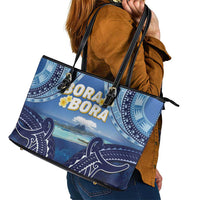 French Polynesia Bora Bora Leather Tote Bag Beach Landscape Polynesian Style