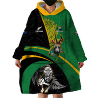 Custom New Zealand And South Africa Rugby Wearable Blanket Hoodie 2023 Springboks Combine All Black Silver Fern LT05 - Polynesian Pride
