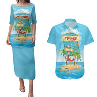 Aloha Hawaii Couples Matching Puletasi and Hawaiian Shirt Funny Macaw Parrot Tropical Vibe