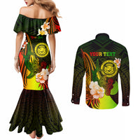 Personalised Hawaii State Motto Couples Matching Mermaid Dress and Long Sleeve Button Shirt Hawaiian Tribal Reggae Hammerhead Shark LT05 - Polynesian Pride