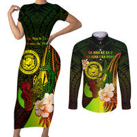 Personalised Hawaii State Motto Couples Matching Short Sleeve Bodycon Dress and Long Sleeve Button Shirt Hawaiian Tribal Reggae Hammerhead Shark LT05 Reggae - Polynesian Pride