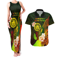 Personalised Hawaii State Motto Couples Matching Tank Maxi Dress and Hawaiian Shirt Hawaiian Tribal Reggae Hammerhead Shark LT05 Reggae - Polynesian Pride