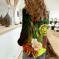 Personalised Hawaii State Motto Women Casual Shirt Hawaiian Tribal Reggae Hammerhead Shark LT05 - Polynesian Pride