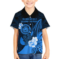 Personalised Hawaii State Motto Hawaiian Shirt Hawaiian Tribal Blue Hammerhead Shark LT05 - Polynesian Pride