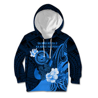 Personalised Hawaii State Motto Kid Hoodie Hawaiian Tribal Blue Hammerhead Shark LT05 Hoodie Blue - Polynesian Pride