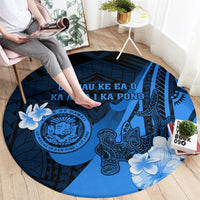 Hawaii State Motto Round Carpet Hawaiian Tribal Blue Hammerhead Shark LT05 - Polynesian Pride