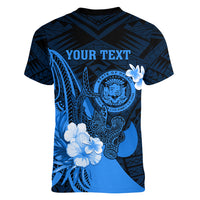 Personalised Hawaii State Motto Women V Neck T Shirt Hawaiian Tribal Blue Hammerhead Shark LT05 - Polynesian Pride