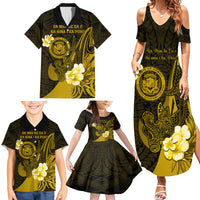 Personalised Hawaii State Motto Family Matching Summer Maxi Dress and Hawaiian Shirt Hawaiian Tribal Gold Hammerhead Shark LT05 - Polynesian Pride