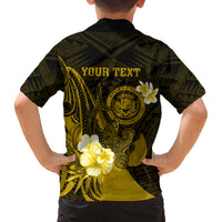 Personalised Hawaii State Motto Family Matching Tank Maxi Dress and Hawaiian Shirt Hawaiian Tribal Gold Hammerhead Shark LT05 - Polynesian Pride