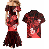 Personalised Hawaii State Motto Couples Matching Mermaid Dress and Hawaiian Shirt Hawaiian Tribal Red Hammerhead Shark LT05 - Polynesian Pride