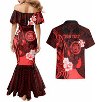 Personalised Hawaii State Motto Couples Matching Mermaid Dress and Hawaiian Shirt Hawaiian Tribal Red Hammerhead Shark LT05 - Polynesian Pride
