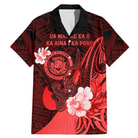 Personalised Hawaii State Motto Family Matching Mermaid Dress and Hawaiian Shirt Hawaiian Tribal Red Hammerhead Shark LT05 Dad's Shirt - Short Sleeve Red - Polynesian Pride