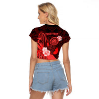 Personalised Hawaii State Motto Raglan Cropped T Shirt Hawaiian Tribal Red Hammerhead Shark LT05 - Polynesian Pride