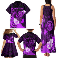 Personalised Hawaii State Motto Family Matching Tank Maxi Dress and Hawaiian Shirt Hawaiian Tribal Purple Hammerhead Shark LT05 - Polynesian Pride