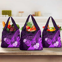 Hawaii State Motto Grocery Bag Hawaiian Tribal Purple Hammerhead Shark