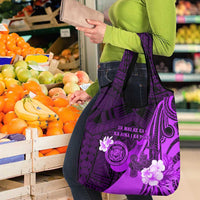 Hawaii State Motto Grocery Bag Hawaiian Tribal Purple Hammerhead Shark