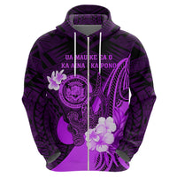 Personalised Hawaii State Motto Zip Hoodie Hawaiian Tribal Purple Hammerhead Shark LT05 - Polynesian Pride
