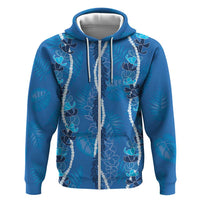 Hawaii Maile Lei Hoodie With Blue Monstera Pattern
