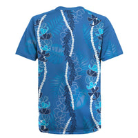 Hawaii Maile Lei Rugby Jersey With Blue Monstera Pattern