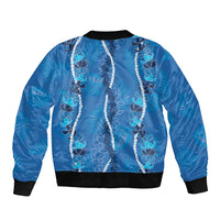 Hawaii Maile Lei Sleeve Zip Bomber Jacket With Blue Monstera Pattern LT05 - Polynesian Pride