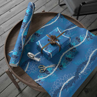 Hawaii Maile Lei Wrapping Paper With Blue Monstera Pattern - Polynesian Pride