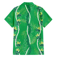 Hawaii Maile Lei Family Matching Off Shoulder Maxi Dress and Hawaiian Shirt With Green Monstera Pattern