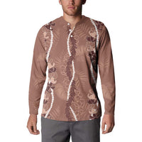 Hawaii Maile Lei Button Sweatshirt With Brown Monstera Pattern