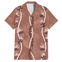 Hawaii Maile Lei Family Matching Off The Shoulder Long Sleeve Dress and Hawaiian Shirt With Brown Monstera Pattern