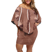 Hawaii Maile Lei Family Matching Off Shoulder Short Dress and Hawaiian Shirt With Brown Monstera Pattern