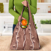Hawaii Maile Lei Grocery Bag With Brown Monstera Pattern