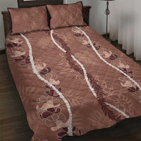 Hawaii Maile Lei Quilt Bed Set With Brown Monstera Pattern