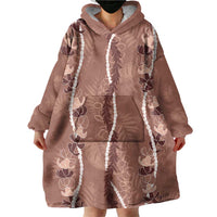 Hawaii Maile Lei Wearable Blanket Hoodie With Brown Monstera Pattern