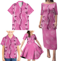 Hawaii Maile Lei Family Matching Puletasi and Hawaiian Shirt With Pink Monstera Pattern