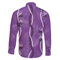 Hawaii Maile Lei Family Matching Off The Shoulder Long Sleeve Dress and Hawaiian Shirt With Violet Monstera Pattern